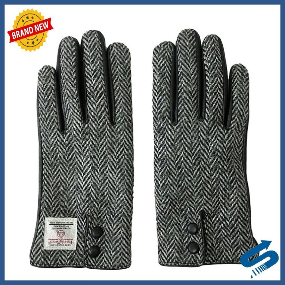 Women's Harris Tweed Lambskin Leather Touchscreen Winter Driving Gloves